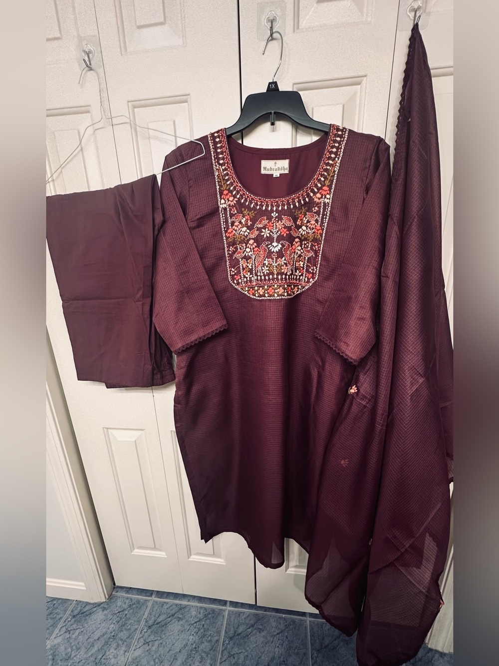 Embroidered Maroon Salwaar Kameez with dupatta in size 23”